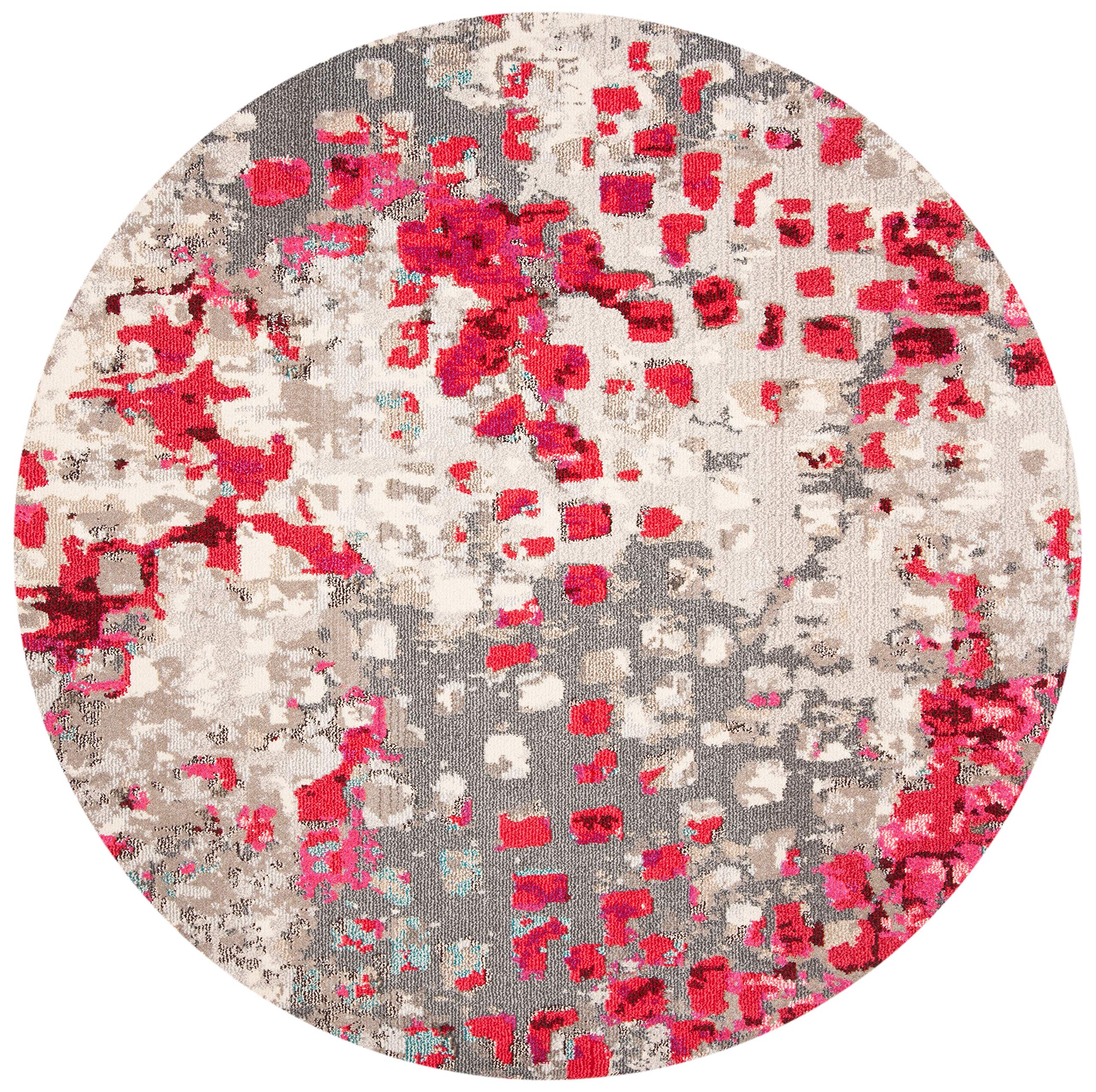 Safavieh Madison Collection Area Rug - 5' Round, Grey & Red, Boho Abstract Distressed Design, Non-Shedding & Easy Care, Ideal Fo